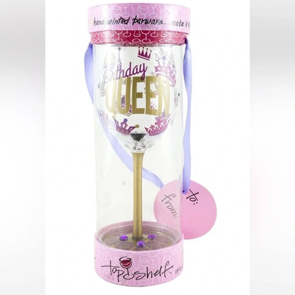 NEW• Birthday Queen Wine Glass with Gold Stem